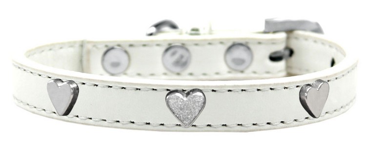 Silver Heart Widget Dog Collar White Size 12